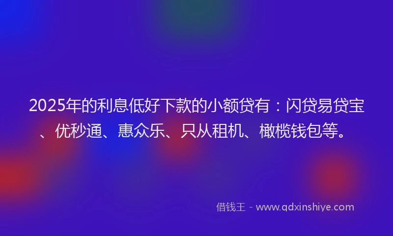 2025年的利息低好下款的小额贷有：闪贷易贷宝、优秒通、惠众乐、只从租机、橄榄钱包等。