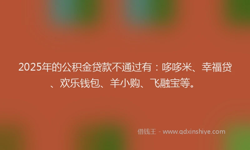 2025年的公积金贷款不通过有：哆哆米、幸福贷、欢乐钱包、羊小购、飞融宝等。