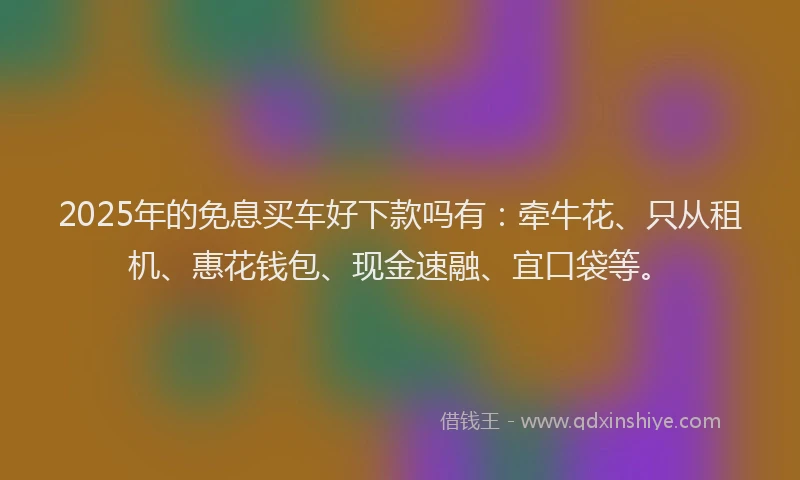 2025年的免息买车好下款吗有：牵牛花、只从租机、惠花钱包、现金速融、宜口袋等。