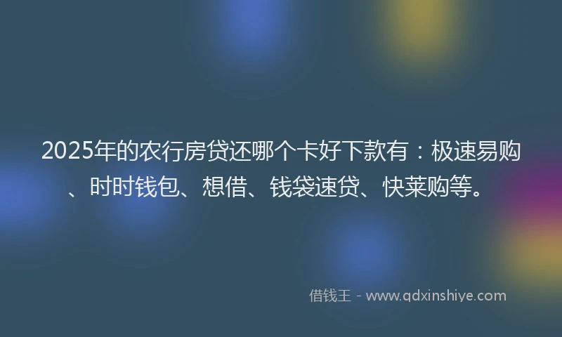 2025年的农行房贷还哪个卡好下款有：极速易购、时时钱包、想借、钱袋速贷、快莱购等。