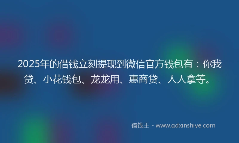 2025年的借钱立刻提现到微信官方钱包有：你我贷、小花钱包、龙龙用、惠商贷、人人拿等。