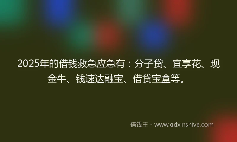 2025年的借钱救急应急有：分子贷、宜享花、现金牛、钱速达融宝、借贷宝盒等。