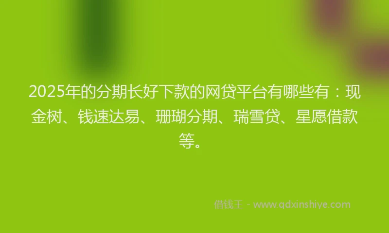 2025年的分期长好下款的网贷平台有哪些有：现金树、钱速达易、珊瑚分期、瑞雪贷、星愿借款等。