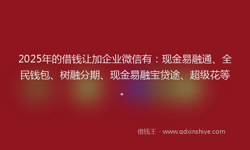 2025年的借钱让加企业微信有：现金易融通、全民钱包、树融分期、现金易融宝贷途、超级花等。