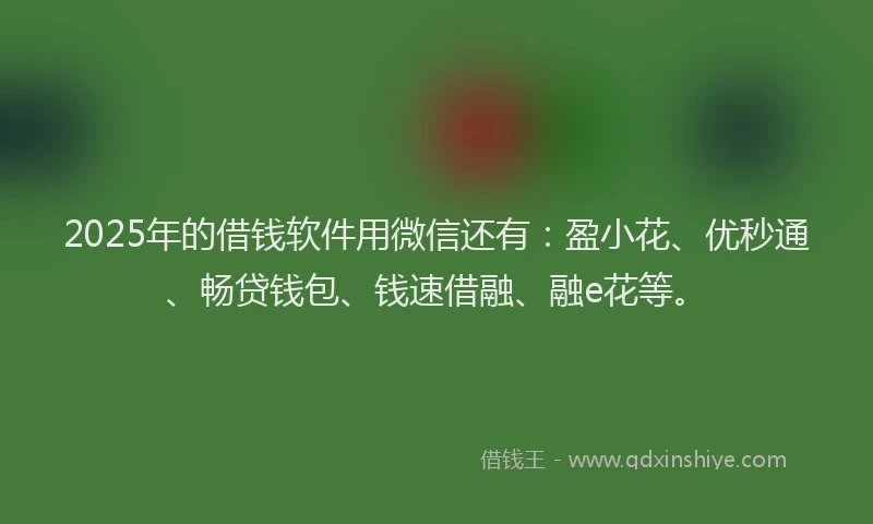 2025年的借钱软件用微信还有：盈小花、优秒通、畅贷钱包、钱速借融、融e花等。