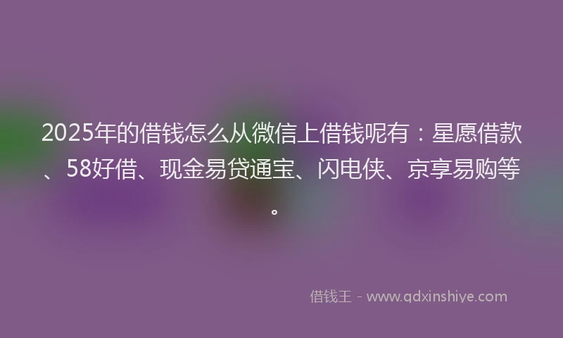 2025年的借钱怎么从微信上借钱呢有：星愿借款、58好借、现金易贷通宝、闪电侠、京享易购等。