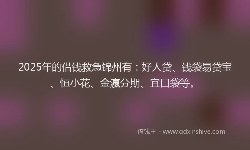 2025年的借钱救急锦州有：好人贷、钱袋易贷宝、恒小花、金瀛分期、宜口袋等。