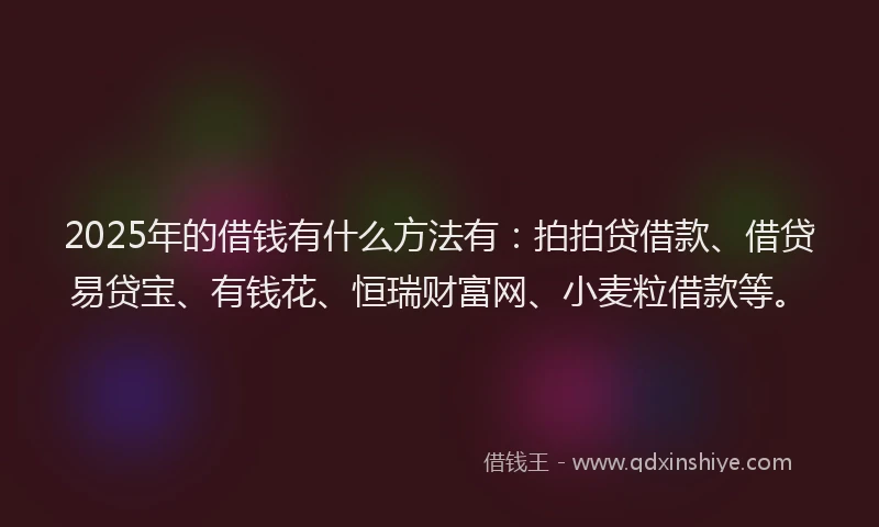 2025年的借钱有什么方法有：拍拍贷借款、借贷易贷宝、有钱花、恒瑞财富网、小麦粒借款等。