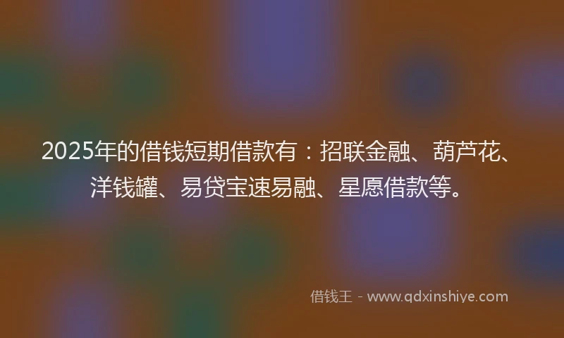 2025年的借钱短期借款有：招联金融、葫芦花、洋钱罐、易贷宝速易融、星愿借款等。
