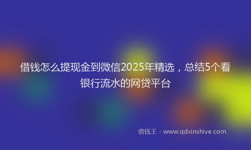 借钱怎么提现金到微信2025年精选，总结5个看银行流水的网贷平台