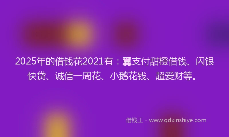 2025年的借钱花2021有：翼支付甜橙借钱、闪银快贷、诚信一周花、小鹅花钱、超爱财等。