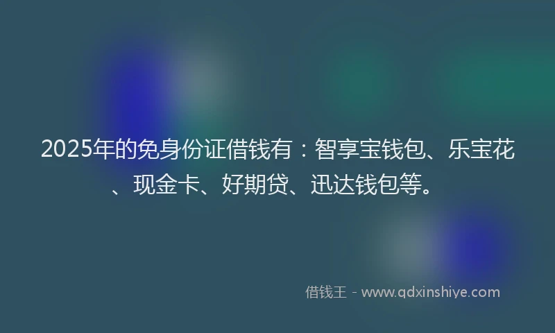 2025年的免身份证借钱有：智享宝钱包、乐宝花、现金卡、好期贷、迅达钱包等。