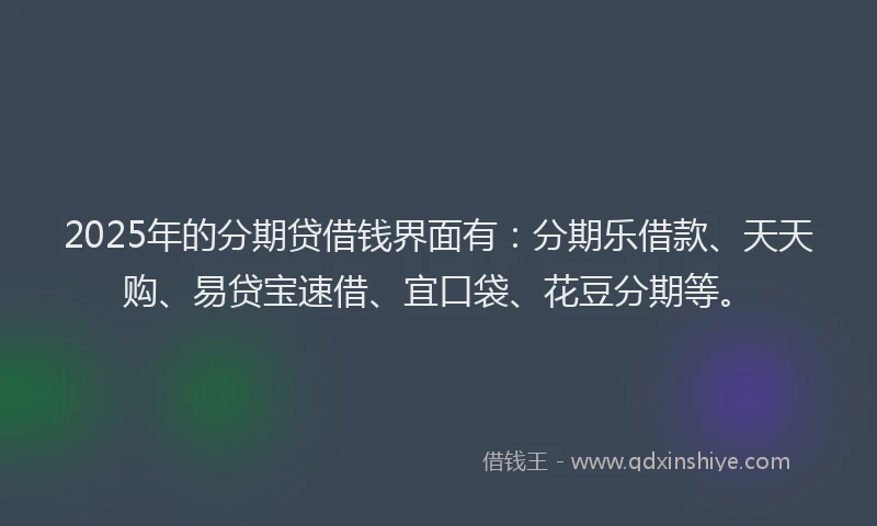 2025年的分期贷借钱界面有：分期乐借款、天天购、易贷宝速借、宜口袋、花豆分期等。