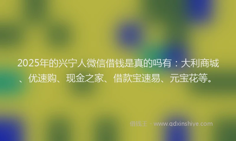 2025年的兴宁人微信借钱是真的吗有：大利商城、优速购、现金之家、借款宝速易、元宝花等。