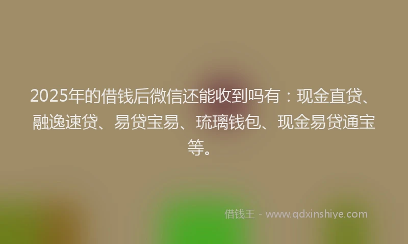 2025年的借钱后微信还能收到吗有：现金直贷、融逸速贷、易贷宝易、琉璃钱包、现金易贷通宝等。