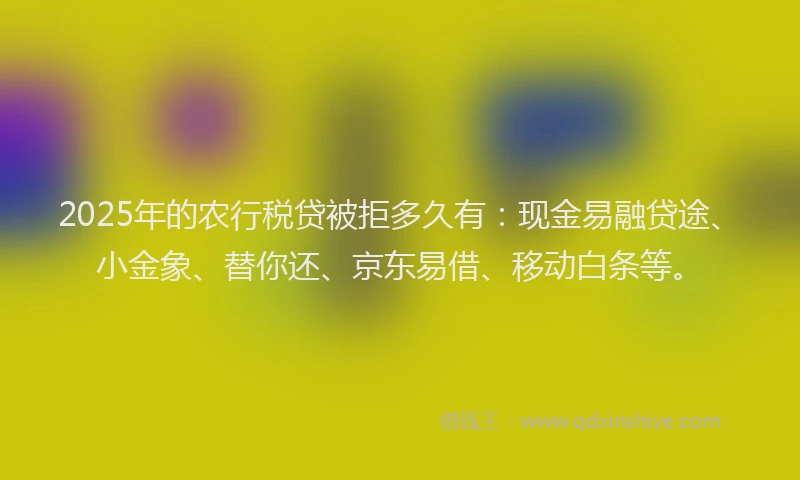 2025年的农行税贷被拒多久有：现金易融贷途、小金象、替你还、京东易借、移动白条等。