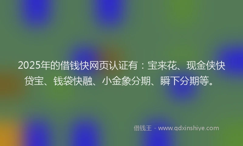 2025年的借钱快网页认证有：宝来花、现金侠快贷宝、钱袋快融、小金象分期、瞬下分期等。