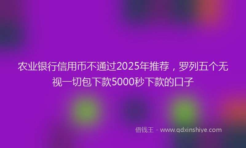 农业银行信用币不通过2025年推荐，罗列五个无视一切包下款5000秒下款的口子