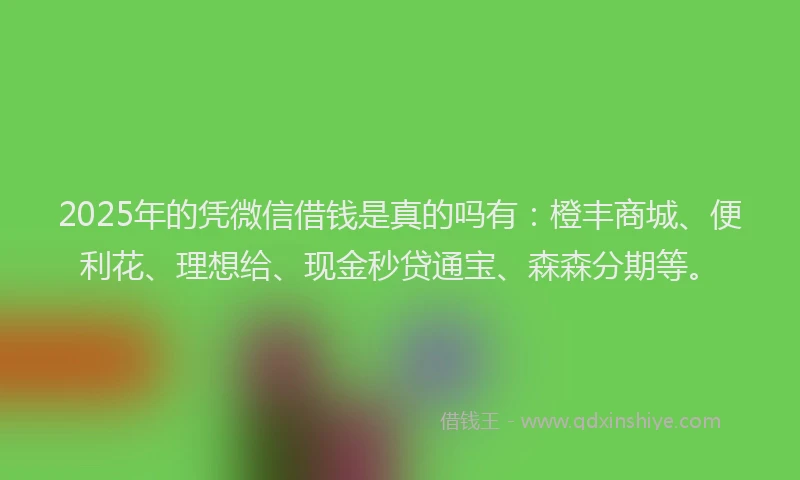2025年的凭微信借钱是真的吗有：橙丰商城、便利花、理想给、现金秒贷通宝、森森分期等。