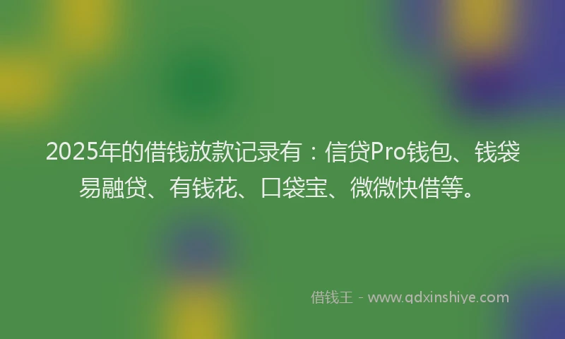 2025年的借钱放款记录有：信贷Pro钱包、钱袋易融贷、有钱花、口袋宝、微微快借等。