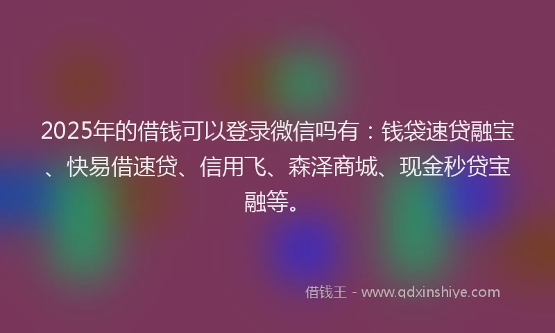2025年的借钱可以登录微信吗有：钱袋速贷融宝、快易借速贷、信用飞、森泽商城、现金秒贷宝融等。