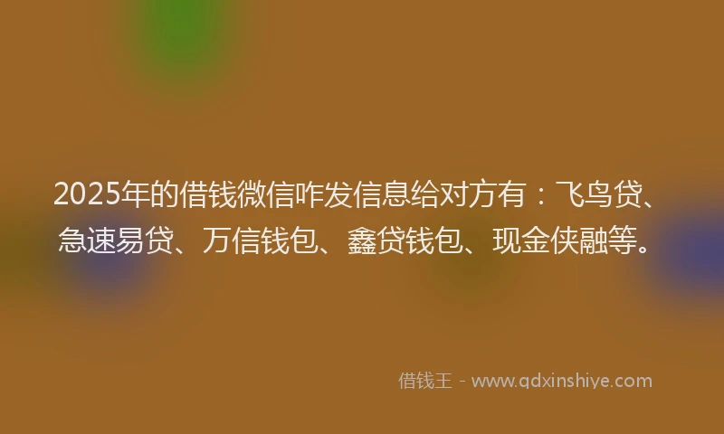 2025年的借钱微信咋发信息给对方有：飞鸟贷、急速易贷、万信钱包、鑫贷钱包、现金侠融等。