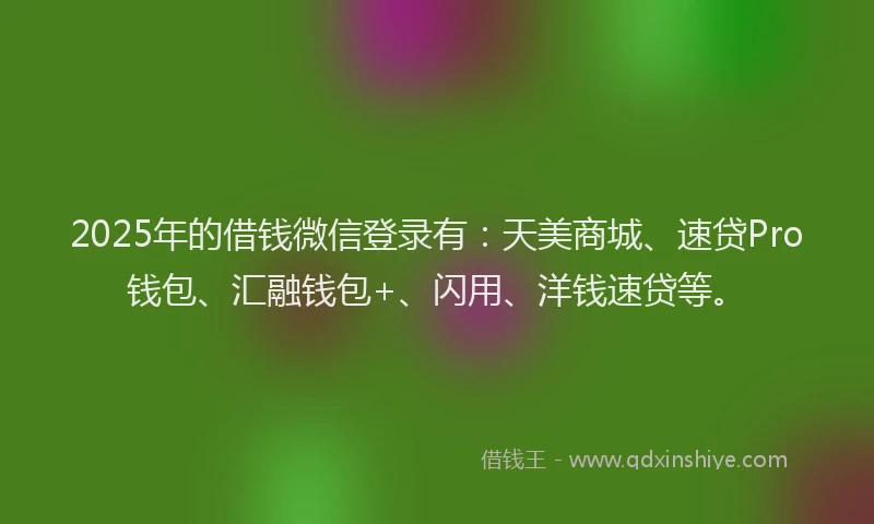 2025年的借钱微信登录有：天美商城、速贷Pro钱包、汇融钱包+、闪用、洋钱速贷等。