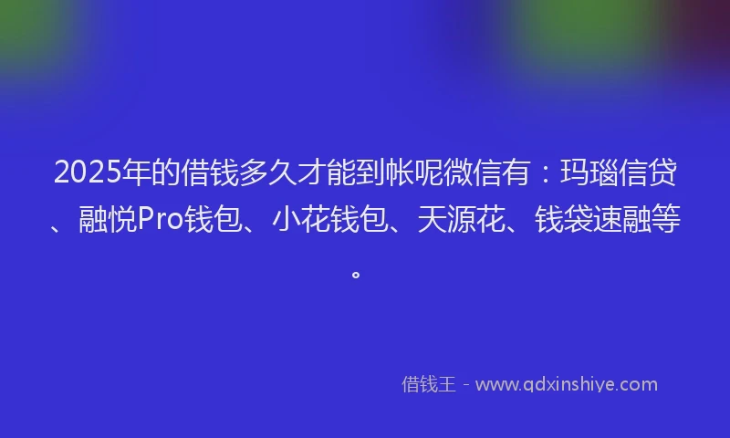2025年的借钱多久才能到帐呢微信有：玛瑙信贷、融悦Pro钱包、小花钱包、天源花、钱袋速融等。