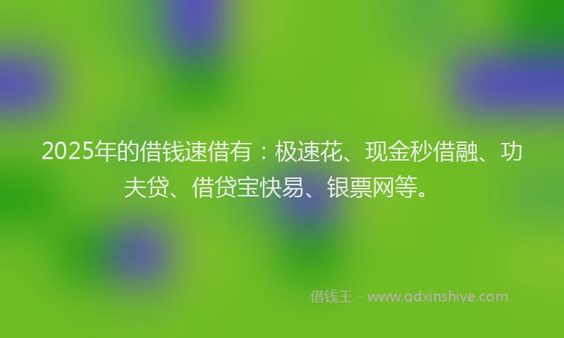2025年的借钱速借有：极速花、现金秒借融、功夫贷、借贷宝快易、银票网等。