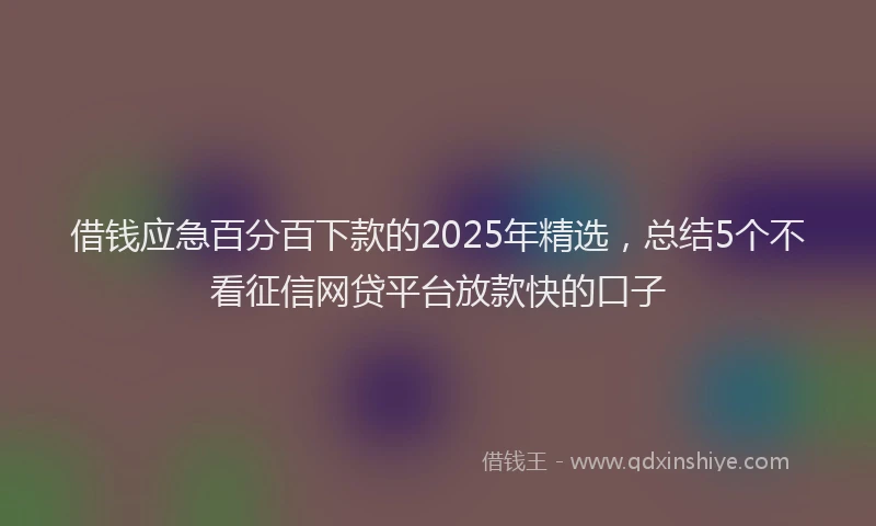 借钱应急百分百下款的2025年精选，总结5个不看征信网贷平台放款快的口子