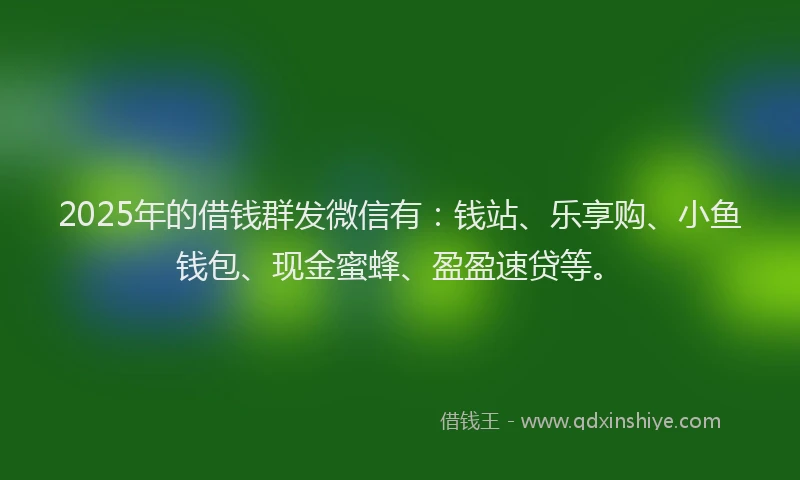 2025年的借钱群发微信有：钱站、乐享购、小鱼钱包、现金蜜蜂、盈盈速贷等。