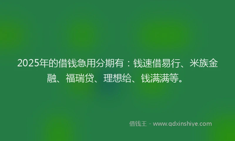 2025年的借钱急用分期有：钱速借易行、米族金融、福瑞贷、理想给、钱满满等。