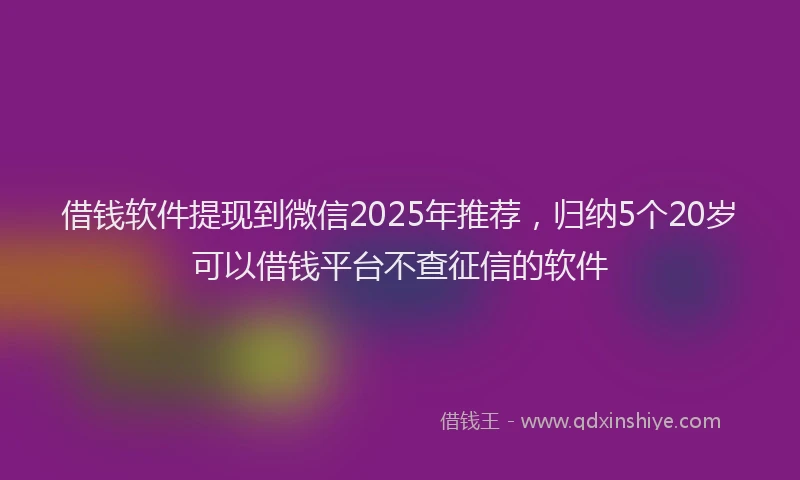 借钱软件提现到微信2025年推荐，归纳5个20岁可以借钱平台不查征信的软件