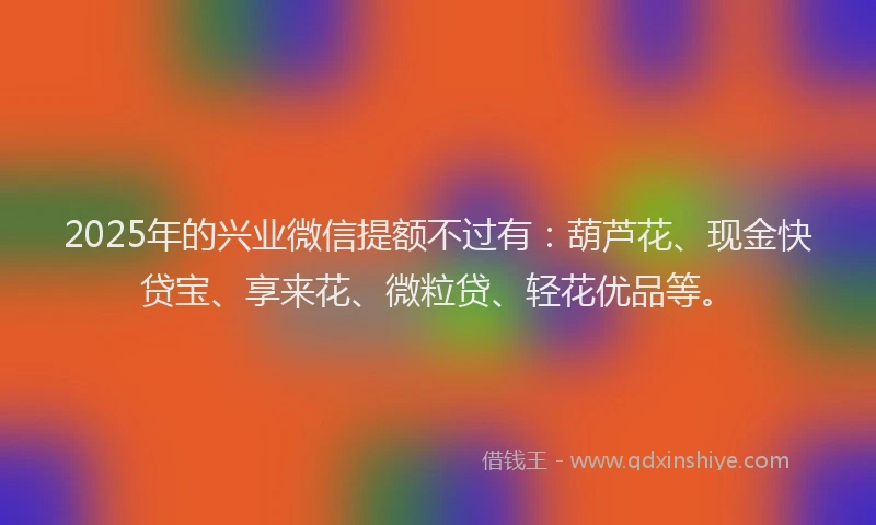 2025年的兴业微信提额不过有：葫芦花、现金快贷宝、享来花、微粒贷、轻花优品等。