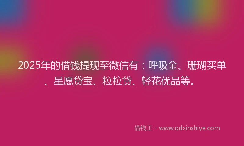 2025年的借钱提现至微信有：呼吸金、珊瑚买单、星愿贷宝、粒粒贷、轻花优品等。