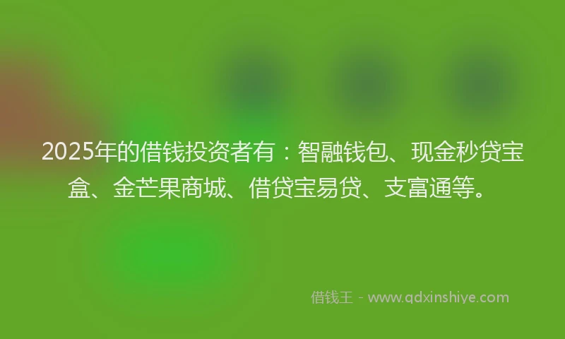 2025年的借钱投资者有：智融钱包、现金秒贷宝盒、金芒果商城、借贷宝易贷、支富通等。