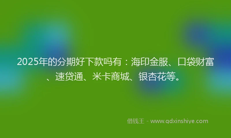 2025年的分期好下款吗有：海印金服、口袋财富、速贷通、米卡商城、银杏花等。