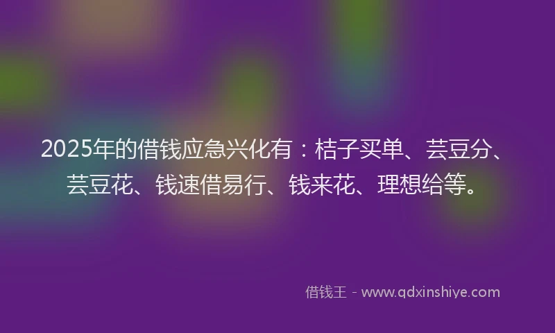 2025年的借钱应急兴化有：桔子买单、芸豆分、芸豆花、钱速借易行、钱来花、理想给等。