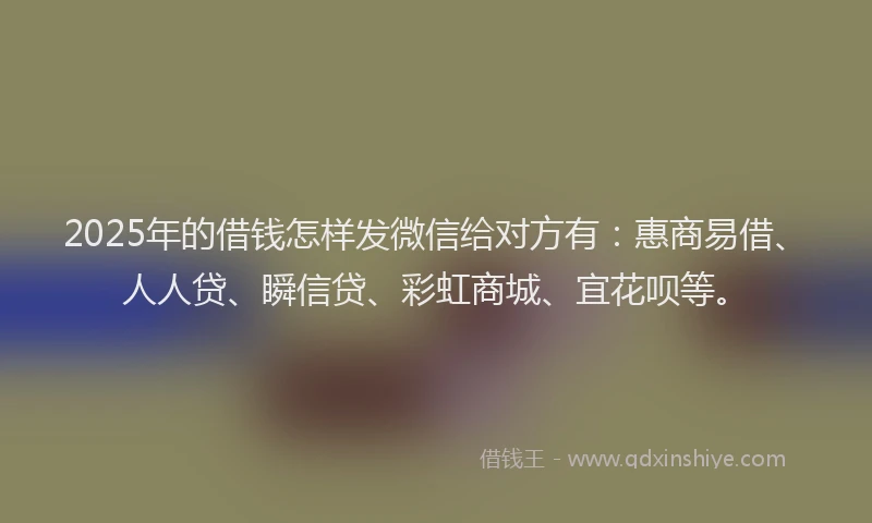 2025年的借钱怎样发微信给对方有：惠商易借、人人贷、瞬信贷、彩虹商城、宜花呗等。