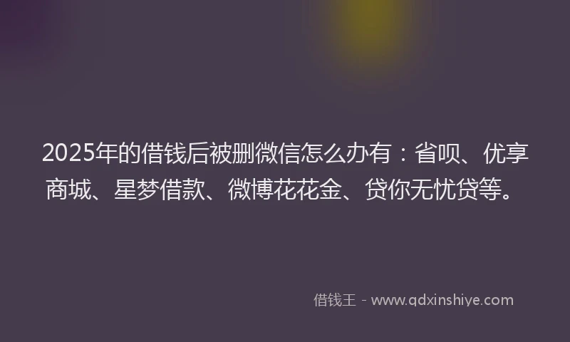 2025年的借钱后被删微信怎么办有：省呗、优享商城、星梦借款、微博花花金、贷你无忧贷等。