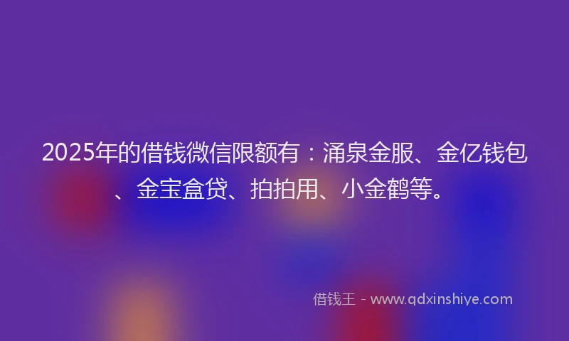 2025年的借钱微信限额有：涌泉金服、金亿钱包、金宝盒贷、拍拍用、小金鹤等。
