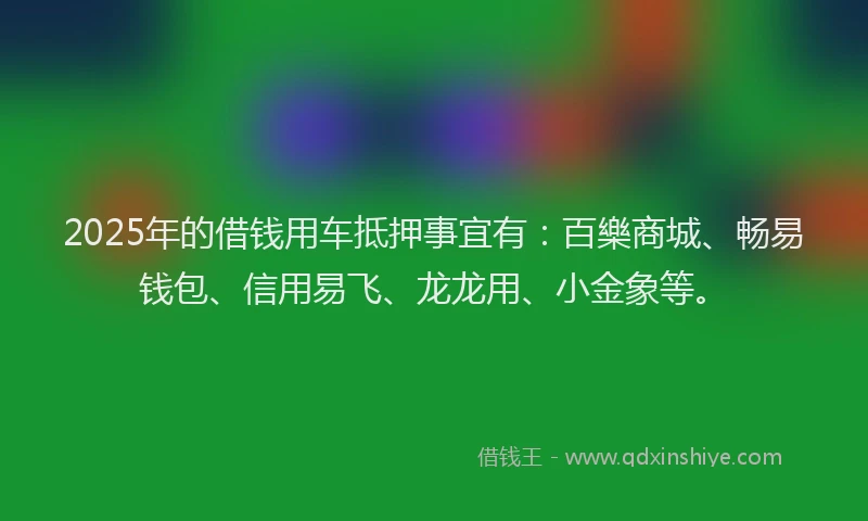 2025年的借钱用车抵押事宜有：百樂商城、畅易钱包、信用易飞、龙龙用、小金象等。