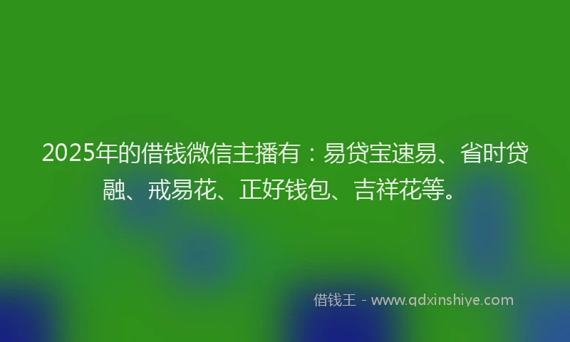 2025年的借钱微信主播有：易贷宝速易、省时贷融、戒易花、正好钱包、吉祥花等。