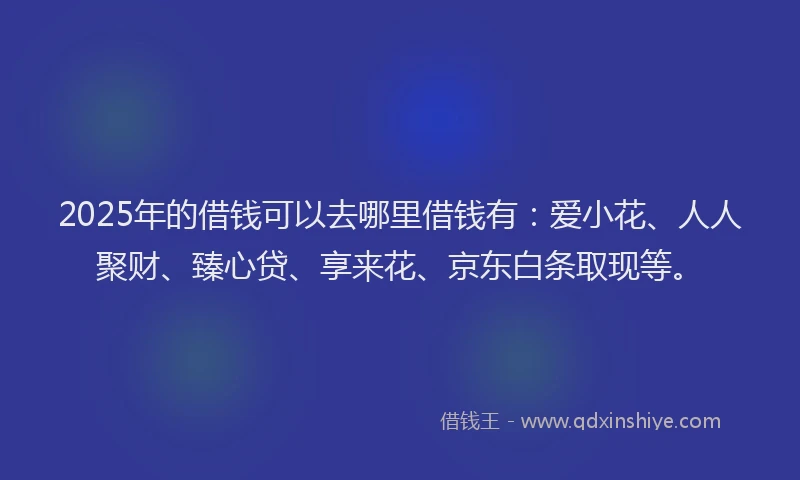 2025年的借钱可以去哪里借钱有：爱小花、人人聚财、臻心贷、享来花、京东白条取现等。