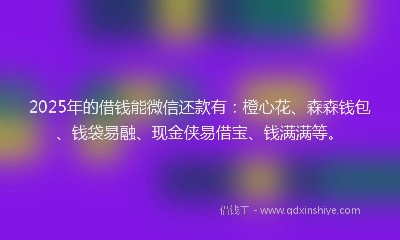 2025年的借钱能微信还款有：橙心花、森森钱包、钱袋易融、现金侠易借宝、钱满满等。