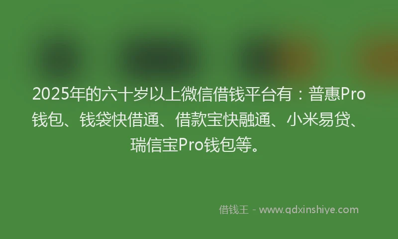 2025年的六十岁以上微信借钱平台有：普惠Pro钱包、钱袋快借通、借款宝快融通、小米易贷、瑞信宝Pro钱包等。