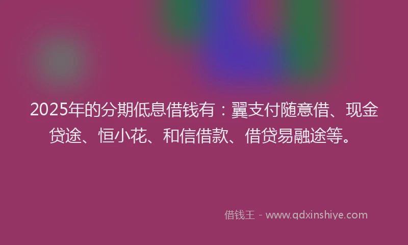 2025年的分期低息借钱有：翼支付随意借、现金贷途、恒小花、和信借款、借贷易融途等。