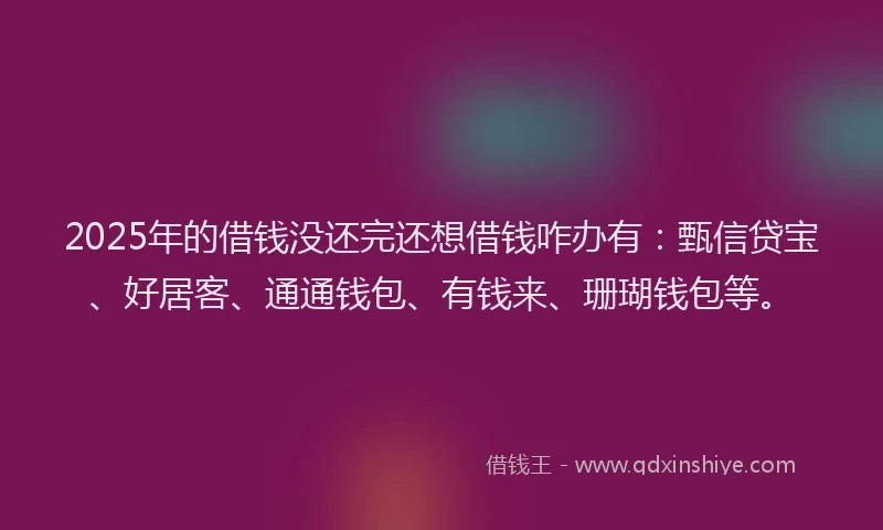 2025年的借钱没还完还想借钱咋办有：甄信贷宝、好居客、通通钱包、有钱来、珊瑚钱包等。