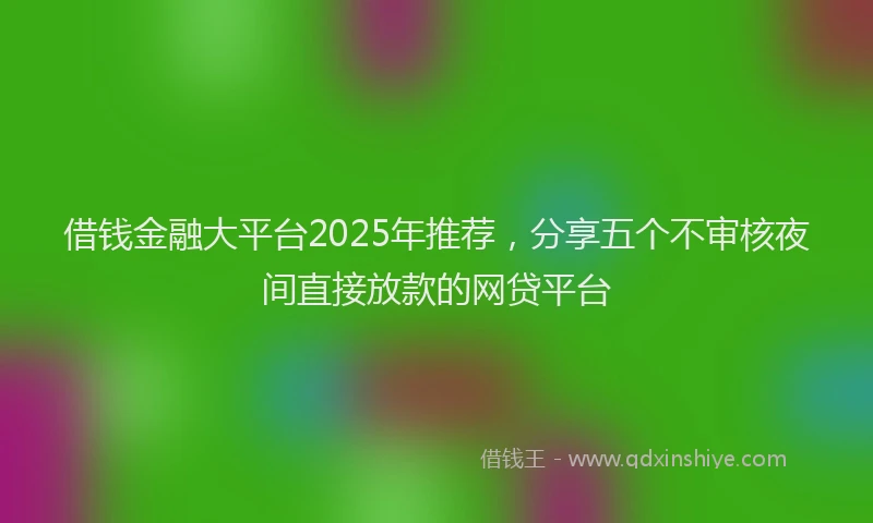 借钱金融大平台2025年推荐，分享五个不审核夜间直接放款的网贷平台