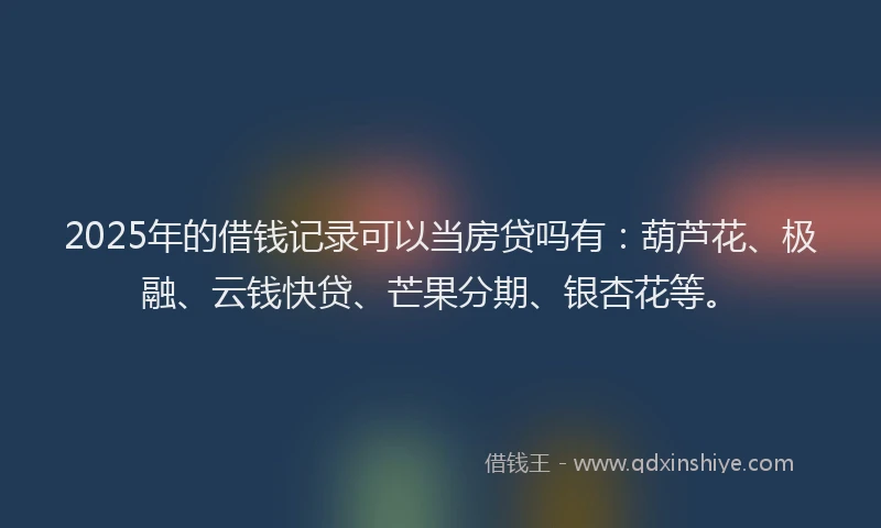 2025年的借钱记录可以当房贷吗有：葫芦花、极融、云钱快贷、芒果分期、银杏花等。